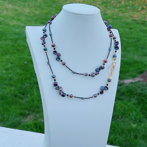 S139 Handmade Double Layer Freshwater Pearl Long Necklace - Picture 3 of 8